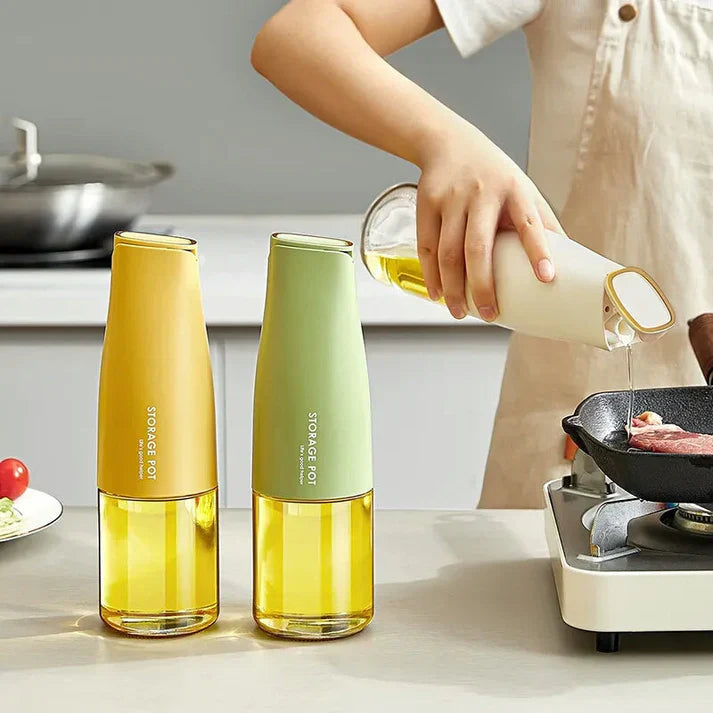 Transparent Automatic Glass Oil Bottle/Storage (White Colour)
