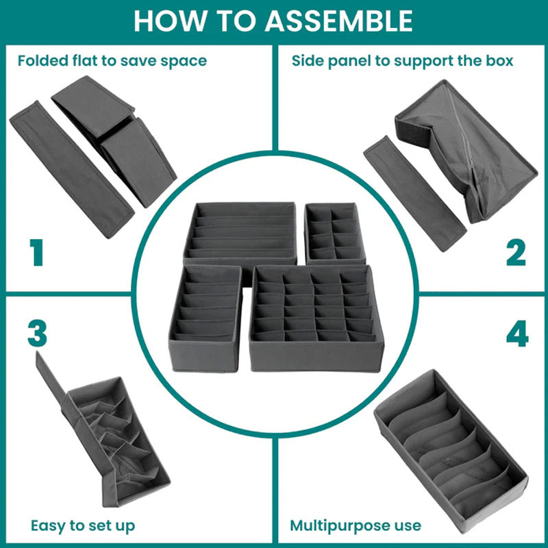 Drawer Organizers Grey - Pack of 4