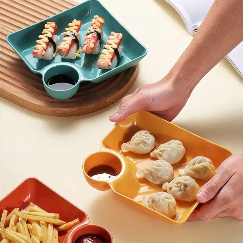 Snack Plate With Dipping Sauce Compartment (Pack Of 4)