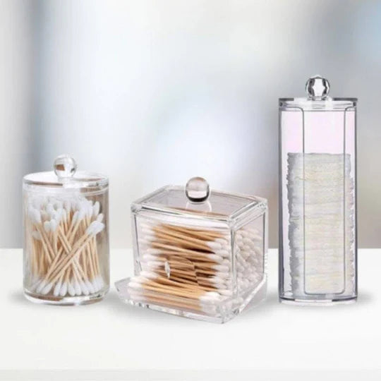 Set of 3 Acrylic Cotton Bud Holder, Set of 3 Cotton Swab Dispenser, Bathroom Vanity Cotton Pads Holder