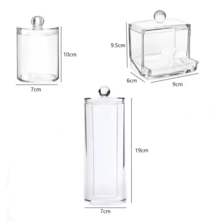 Set of 3 Acrylic Cotton Bud Holder, Set of 3 Cotton Swab Dispenser, Bathroom Vanity Cotton Pads Holder