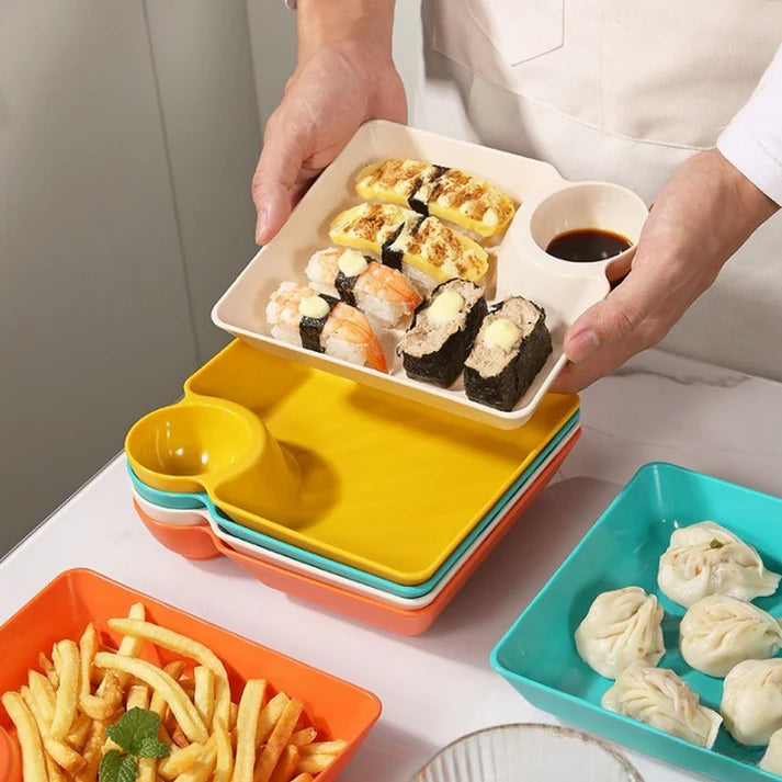 Snack Plate With Dipping Sauce Compartment (Pack Of 4)