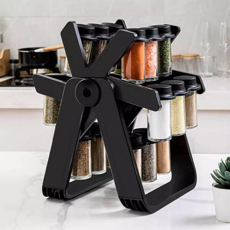 Rotating Kitchen Rack, Hanging Spice Rack Organizer Holder with 18 Spice Jars, Practical Spice Bottle for Countertop, Kitchen Cabinet