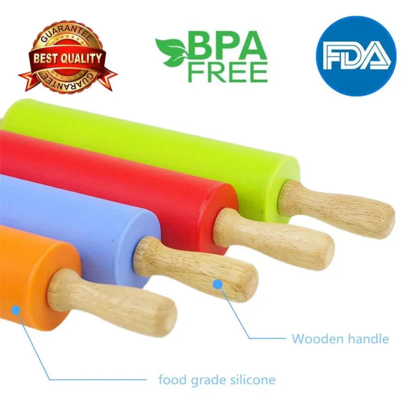 Silicone Rolling Pin With Wooden Handle