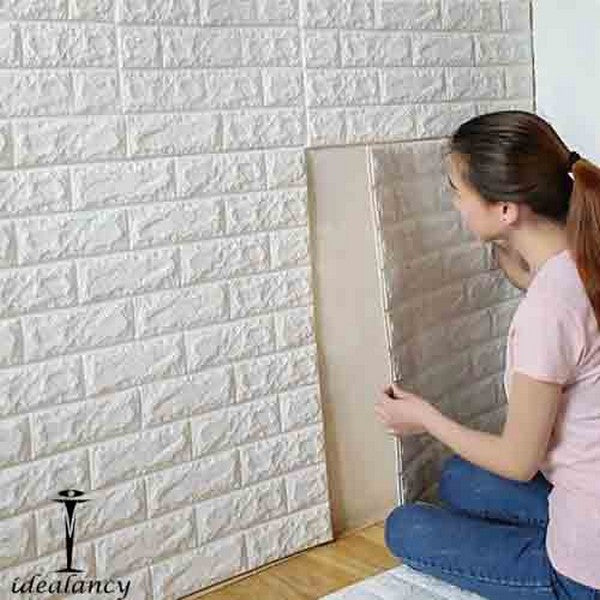 3D Foam Brick Wall Sheets 3MM,Pack of 4 (White Colour)