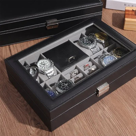 PU Leather Watch, Ring & Jewelry Organizer Lockable Storage Box (Imported)