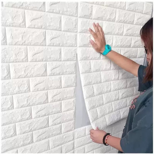 3D Foam Brick Wall Sheets 3MM,Pack of 4 (White Colour)